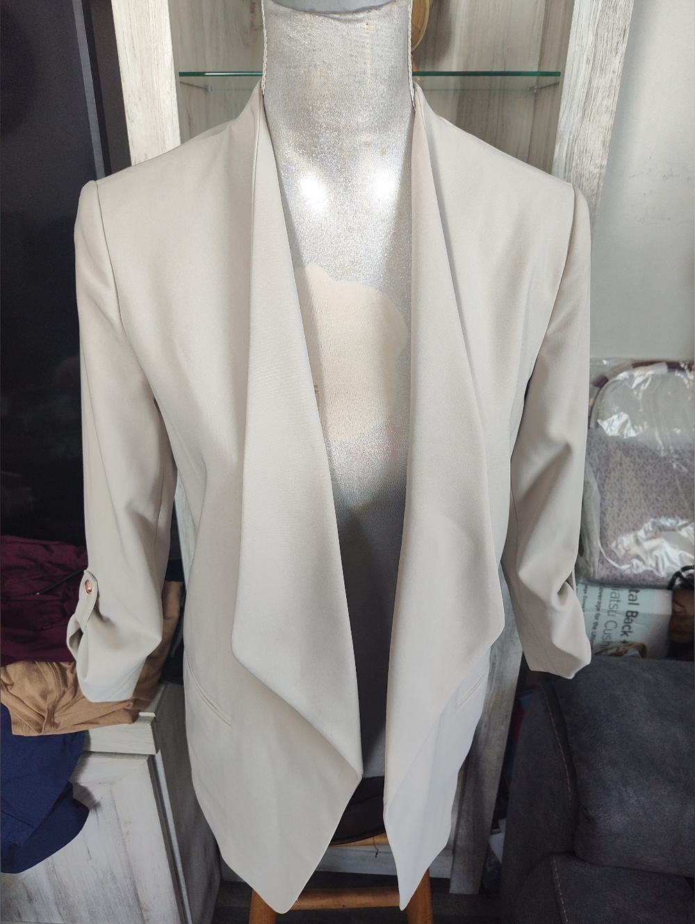 Calvin Klein Light Beige Open Front Women's Blazer Jacket SZ 6 Like New